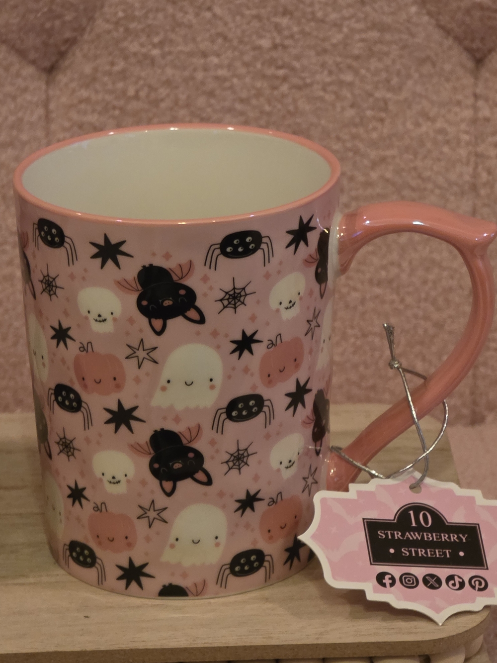 Halloween Pink Ghost, Bats & Spider Ceramic Mug - Set of 2 - Picture 4 of 5